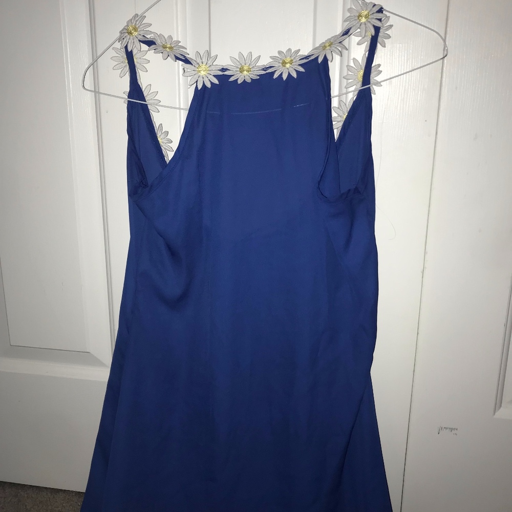 Dark blue dress with floral neckline